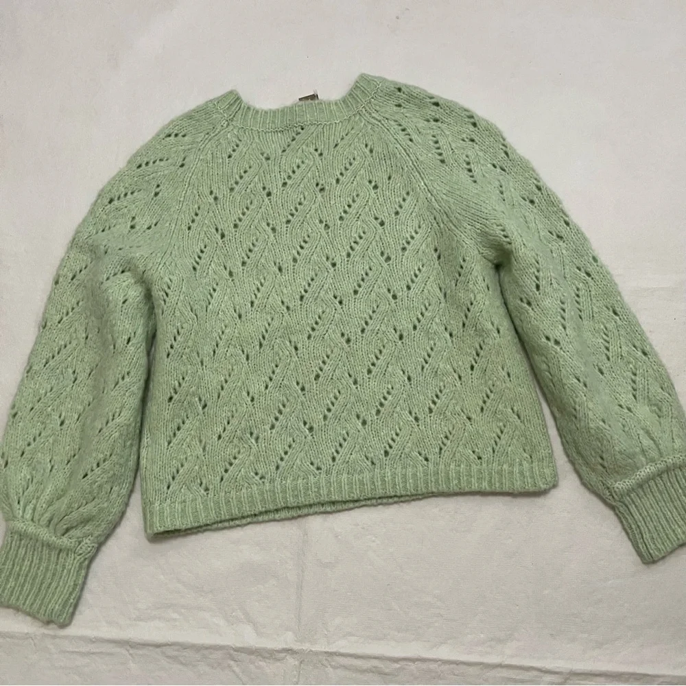 J. Crew Pointelle Crewneck Sweater Heather Honeydew NWT